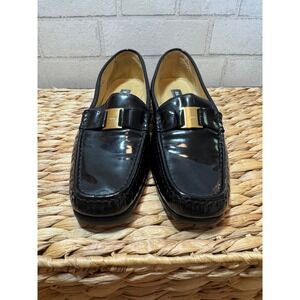 Bally Tempest Mens Black Patent Leather Gold Buckle Loafers Shoes Size 10 N